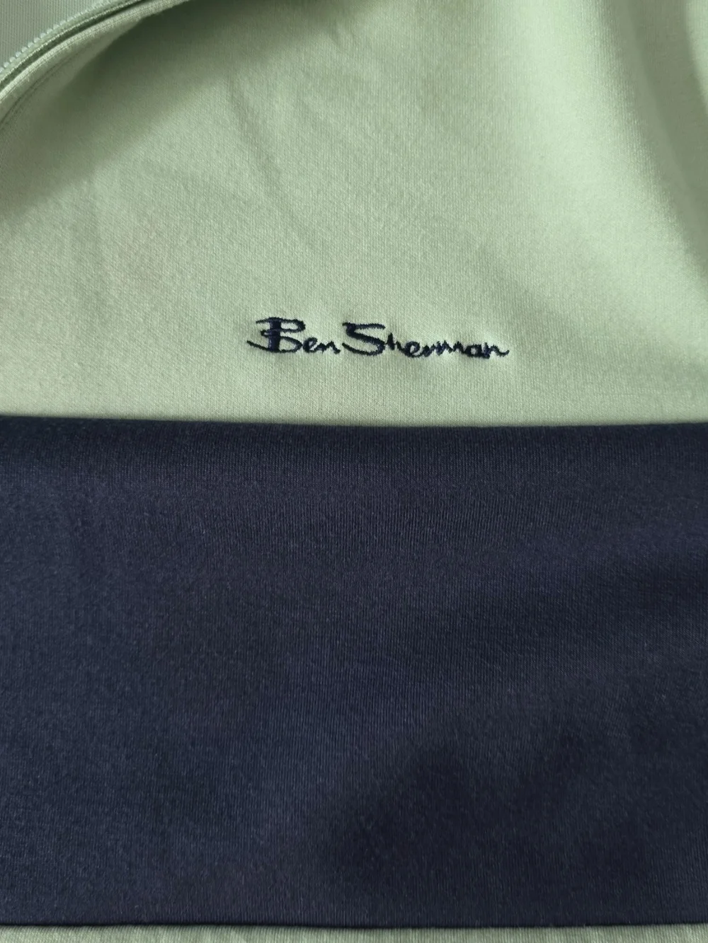Ben Sherman Men’s Quarter Zip Pullover Sage Green Navy Stripe Small